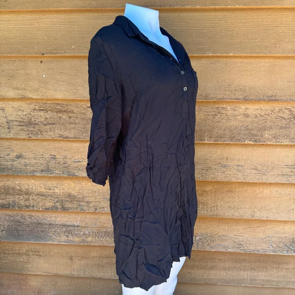 Faded Glory Long Black Sleeve Button Up Knee Length T-Shirt Dress SIze M - Picture 5 of 8